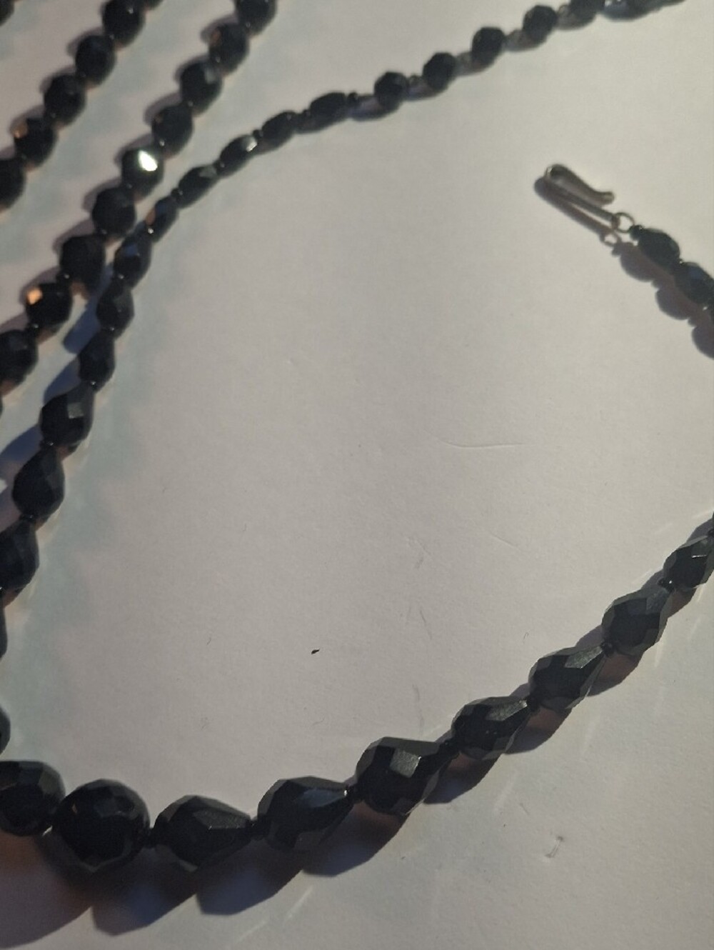 VTG 20s Art Deco French Jet Black Glass Choker Necklace Set 3pc Flapper 15" 30"